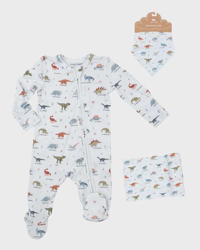 Boy's Dino ABC Zip-Up Footie w/Bandana Bib and Blanket, Newborn-9